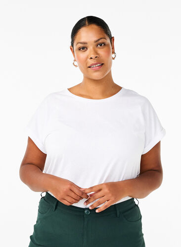 Zizzi Kortärmad t-shirt i bomullsmix, Bright White, Model image number 0