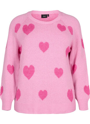 Zizzi Pullover med hjärtan, B. Pink/Raspberry R., Packshot image number 0