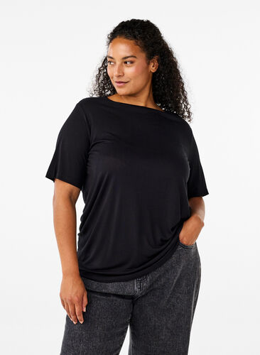 Zizzi T-shirt i ull och viskos, Black, Model image number 0