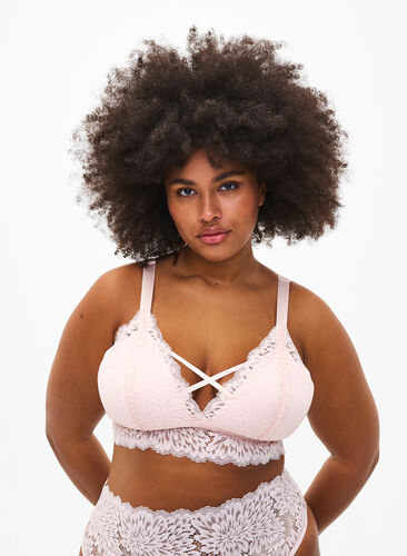 Zizzi Bralette med snördetalj och mjuk vaddering, Peach Blush, Model image number 0