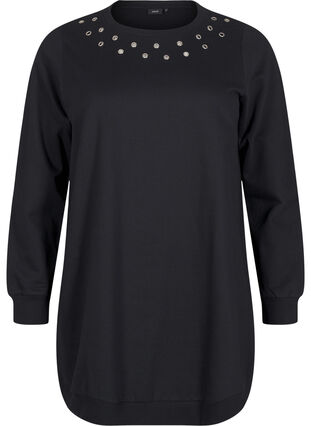 Zizzi Tunika i sweatshirttyg med metalldetaljer, Black, Packshot image number 0