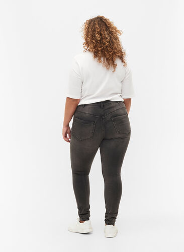 Zizzi Super slim Amy jeans med hög midja, Dark Grey Denim, Model image number 1