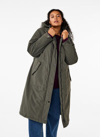 Parkas med huva och justerbar midja, Black Olive, Model