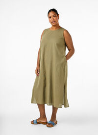 Ärmlös klänning i bomulls- och linneblandning, Deep Lichen Green, Model