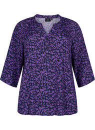 Blus i viskos med 3/4 ärmar, Purple Leo AOP