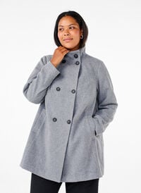 Kort trenchcoat med A-linjeform, Light Grey Melange, Model