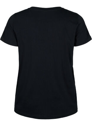 Zizzi Tränings t-shirt i bomull med tryck, Black w. Playstyle, Packshot image number 1