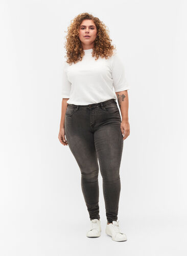 Zizzi Super slim Amy jeans med hög midja, Dark Grey Denim, Model image number 0