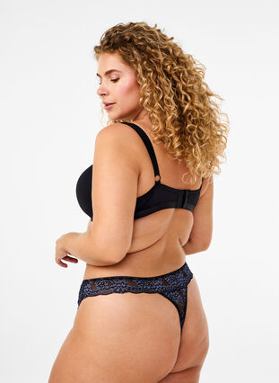 Zizzi G-string med kontrastfärgad spets, Black w Blue , Model image number 1