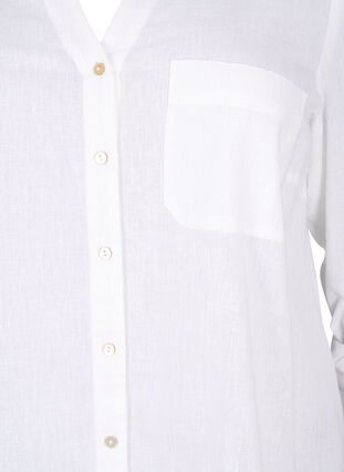 Zizzi Skjortblus med knappstängning i bomulls- och linneblandning, Bright White, Packshot image number 2