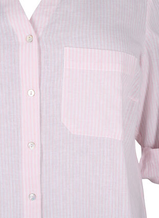 Zizzi Skjortblus med knäppning i en blandning av bomull och linne, Rosebloom White, Packshot image number 3