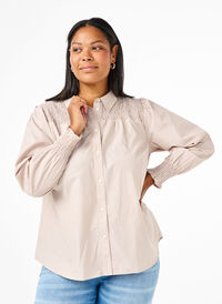 Randig skjorta med smock, Silver Mink Wh. St., Model