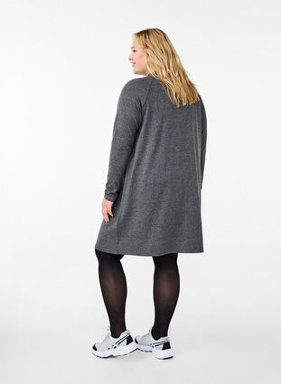 Zizzi Jerseyklänning med knappar, Dark Grey Melange, Model image number 1