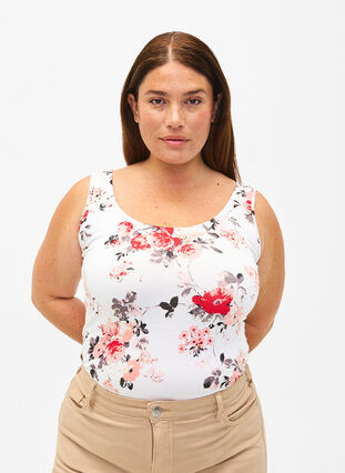 Zizzi Blommigt linne i viskos, White AOP flower, Model image number 0