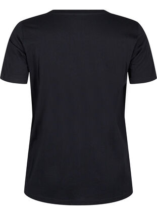 Zizzi T-shirt i bomull med strassmotiv, Black w. Radiance, Packshot image number 1