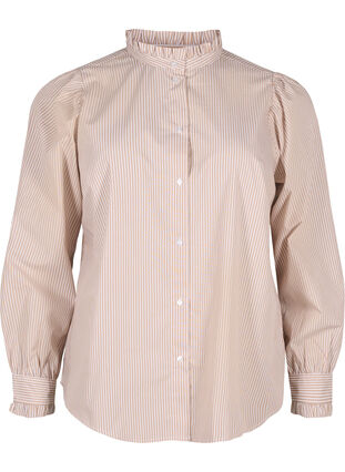 Zizzi Randig skjortblus med volanger, Silver Mink Stripe, Packshot image number 0