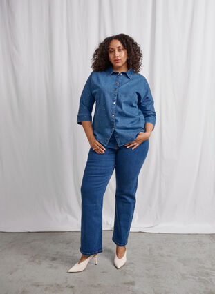 Zizzi Gemma-jeans med hög midja och rak passform, Dark blue, Image image number 0