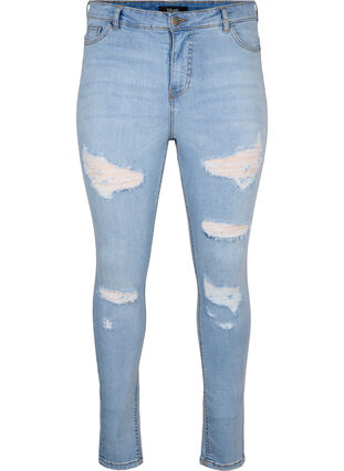 Zizzi Slim fit-jeans med nötta detaljer, Light Blue, Packshot image number 0