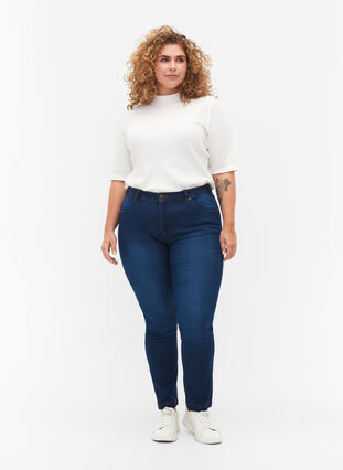 Zizzi Slim fit Emily jeans med normalhög midja, Blue Denim, Model image number 0