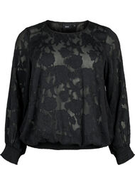 Jacquardblus med smock, Black