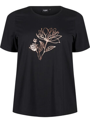 Zizzi FLASH - T-shirt med motiv, Black R. Gold Flower, Packshot image number 0