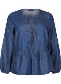 Peplum blus i denim med knytband