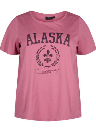 Zizzi T-shirt i bomull med textmotiv, Malaga W. ALASKA, Packshot image number 0