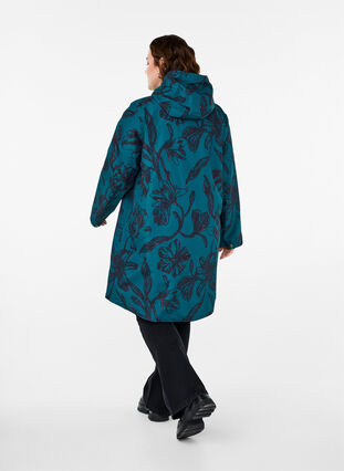 Zizzi Regnjacka med tryck, Deep Teal Black, Model image number 1