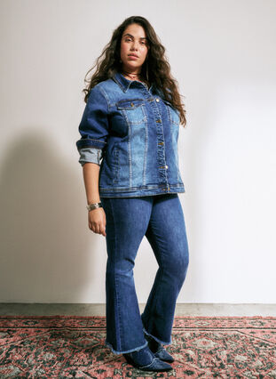 Zizzi Ellen bootcut jeans med rå kant, Blue denim, Image image number 0