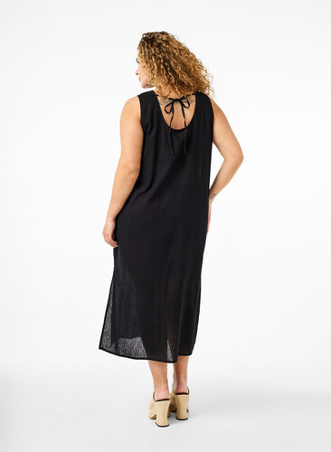 Zizzi Ärmlös klänning i bomulls- och linneblandning, Black, Model image number 1