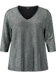 Glittrig blus med trekvartsärm, Black Silver 