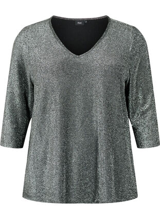 Zizzi Glittrig blus med trekvartsärm, Black Silver , Packshot image number 0