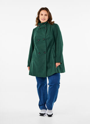 Zizzi Kort trenchcoat med A-linjeform, Trekking Green Mel., Model image number 3