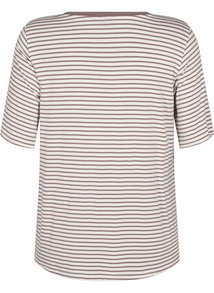 Zizzi Randig T-shirt i lyocell med rund hals, Ant White Walnut St, Packshot image number 1