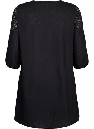 Zizzi Klänning i bomullsblandning med linne och virkade detaljer, Black, Packshot image number 1