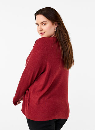 Zizzi FLASH - Stickad blus med rund hals, Merlot Mel., Model image number 1