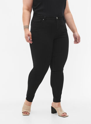 Zizzi Amy jeans med hög midja och super slim passform, Black, Model image number 2