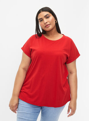 Zizzi Kortärmad t-shirt i bomullsmix, Tango Red, Model image number 0