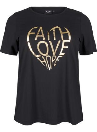 Zizzi FLASH - T-shirt med motiv, Black Gold Faith, Packshot image number 0