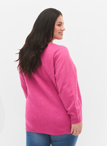 Zizzi Melerad pullover med V-ringning, Rose V. w. White Mel, Model image number 1