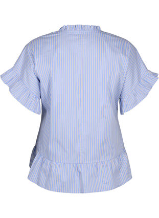 Zizzi Randig blus med peplum och volangdetaljer, Blue Stripe, Packshot image number 1