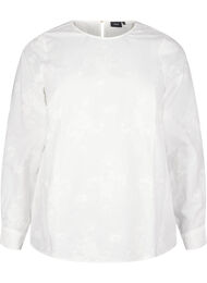 Långärmad blus med broderi, Bright White