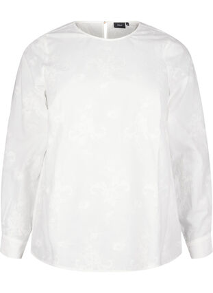 Zizzi Långärmad blus med broderi, Bright White, Packshot image number 0