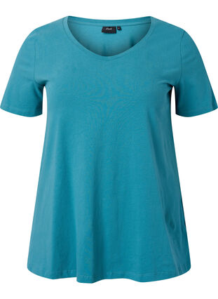 Zizzi Enfärgad t-shirt i bomull, Brittany Blue, Packshot image number 0