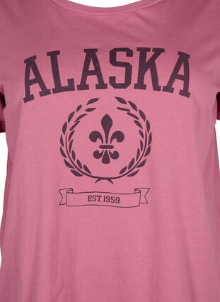 Zizzi T-shirt i bomull med textmotiv, Malaga W. ALASKA, Packshot image number 2