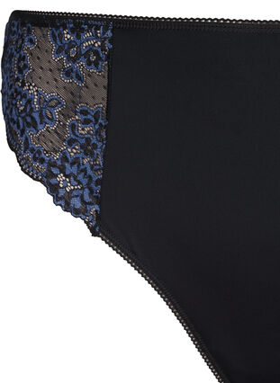 Zizzi Stringtrosa i mikrofiber med spets, Black w Blue, Packshot image number 2