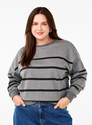 Zizzi Sweatshirt med rund halsringning, MGM w. Black Stripe, Model image number 0