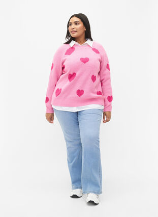 Zizzi Pullover med hjärtan, B. Pink/Raspberry R., Model image number 2