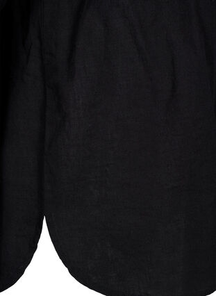 Zizzi Skjortblus med knappstängning i bomulls- och linneblandning, Black, Packshot image number 3