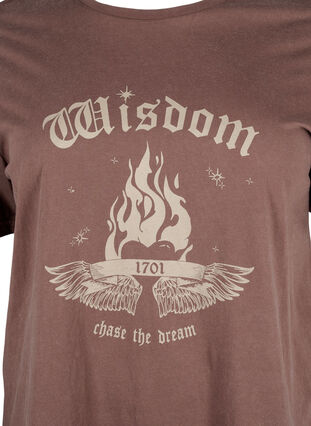 Zizzi T-shirt i ekologisk bomull med tryck, Brown Wash W. Wisdom, Packshot image number 2